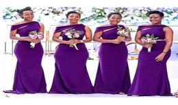 Nigerian African Plus Size Bridesmaid Dresses 2022 Purple Sleeveless One Shoulder Sweep Train Maid Of Honour Evening Gowns BC12711 6325174