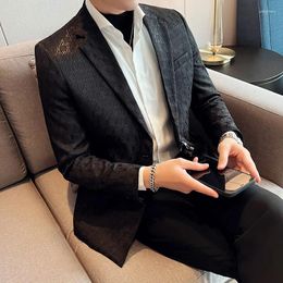 Men's Suits Fashion Buckle Suit Black / White Grey Business Dance Party Casual Dress Jacket Men Slim Fit Jacquard Blazers