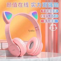 Cell Phone Earphones Headset Bluetooth P47M Cats ears (Steamed cat-ear shaped bread) Glow New Mobile Wireless Game UniversalH240312
