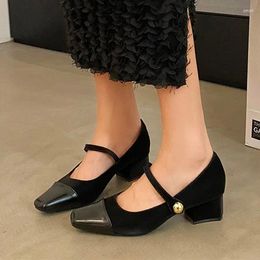 Dress Shoes Women Square Toe Shallow Chunky Sexy Elegant Winter 2024 Designer Trend Femme Party Pumps Zapatos