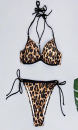 2020 Sexy TwoPiece Bikini Suits Set Three point Swimsuits Summer Leopard Print Swimsuits Bathing Suits Swimwear Plus Size SXXL4763349