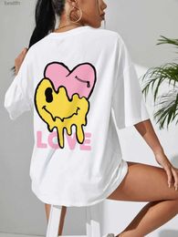 Women's T-Shirt Funny Love Smiling Face T Shirt Women O-Neck Basic Street Fashion Short Sled Casual Loose Sport Clothes Soft Cotton Tshirt 240311