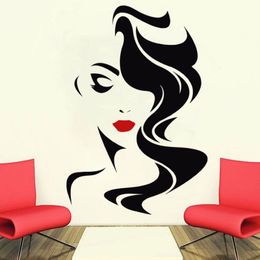 Wall Decal Beauty Salon For Lady's Red Lips Vinyl Sticker Home Decor Hairdresser Hairstyle Hair Hairdo Barbers Window Decal199O