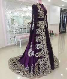 Morocco Muslim Evening Dresses Dubai Caftan Purple High Neck Lace Applique Long Women Formal Party Evening Gown robe de soiree4874229