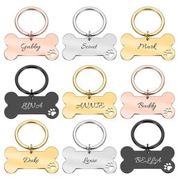 Personalised Pet Dog ID Tag Keychain Engraved Name For Cat Puppy Collar Pendant Keyring Bone Accessories Tag ID Card246d