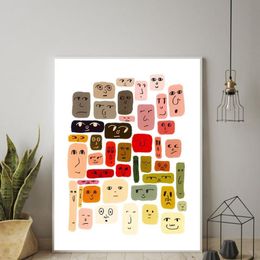 Paintings Mid Century Modern Colourful Bohemian Art Print Canvas Painting Abstract Faces Colour Swatches Aesthetic Wall Pictures Roo251K