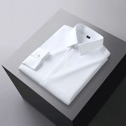 S-6XL Mens Long Sleeve Shirt Bamboo Fiber Luxury Slim Elastic Anti-Wrinkle Business Office Large Size White Shirt 240301