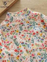 Women's T-Shirt New Autumn Cotton Shirts Women Round Collar Cute Flower Print Tops Long Sle Pocket Loose Casual Blouses Spring T38524JM 240311