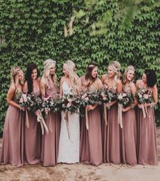 Dusty Rose Pink Bridesmaid Dresses Sweetheart Ruched Chiffon Aline Long Maid of Honor Dress Wedding Party Gown Plus Size Beach6698969