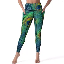 Women's Leggings Peacock Pattern Yoga Pants Animal Feather Print Sexy High Waist Casual Sports Tights Stretch Graphic Gym Leggins