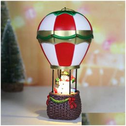 Christmas Decorations Luminous Ornaments Resin Santa Claus Snowman Figurine Air Balloon With Led Light For 2024 Navidad Party Supplies Otfxj