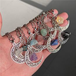 Natürliche Kristall Reiki Rohstein Retro Mond Anhänger Halskette geometrische Glaube Heilung Quarz Kette Halsketten Schmuck Party Geschenke für Frauen