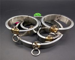 3CM Wide Handmade Stainless Steel Heavy Slave Wrist Ring Handcuffs Collar Anklet Fetter Locks set Adult Bondage sex toys for Men a9517216