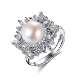 Retro Open Ring S925 Sterling Silver 8-8.5mm Freshwater Pearl Brand Ring Europe and American Fashion Women High end Ring Wedding Party Jewellery Valentine's Day Gift spc