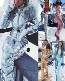 New Shiny Silver Gold OnePiece Ski Suit Women Waterproof Windproof Skiing Jumpsuit Snowboarding Suit Female Snow Costumes4068719