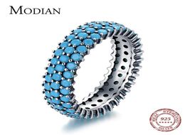 MODIAN Genuine 925 Sterling Silver Luxury Turquoise Finger Rings For Women Vintage Retro Bohemian Style Rings Fine Jewellery Anel 229812526