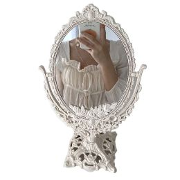 Mirrors European Style Palace Carving Makeup Mirror Vintage Floral Oval Handhold Mirror Home Decor Makeup Mirror ZM1202