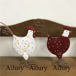 Red White Iron Couple Chicken Lovers SetChristmas DecorationsFestive Decor American Country Window Desktop Oranments 230308