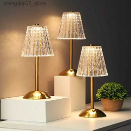 Lamps Shades Nordic Crystal Rechargeable Table Lamp LED Bar Lamp Touch Dimmable Golden Desk Lamp Living Room Bedroom Hotel Lamp Bedside Lamp L240311