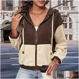 Womens Jackets Fleece Women Clothes Autumn Winter Hooded Coat Long Sleeve Work Zipper Jacket Ladies Fashion Casual Outwear Coats Drop Otixp