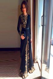 Saudi Arabic Abaya Evening Dresses For Indian Gold Appliques Lace Pakistan Prom Dresses Formal Party Long Sleeve Vintage Boho musl1229004