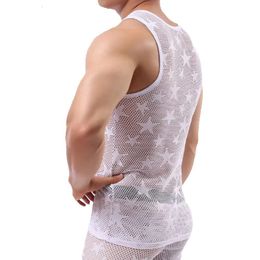 Shirt Star B Men Through Mesh See Gay Slim Tops Breathable Transparent Hollow Out Mens Vest Undershirt Exotic Party Club Wear reathable s