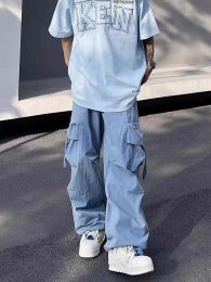 Men's Parachute-Style Hip-hop Street Overalls Oversized Cargo Pant Harajuku Loose Solid Colour Casual Pants Y2K Pants