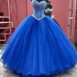 Princess Ball Gown Royal Blue Quinceanera Dress 2021 Sweet 16 Dresses Beaded Sequins Strapless Neck Debutante Gowns Plus Size Vest238V