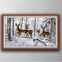 Antelopes in the snow Handmade Cross Stitch Craft Tools Embroidery Needlework sets counted print on canvas DMC 14CT 11CT298V