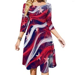 Casual Dresses American Flag Dress Abstract Flags Print Elegant Spring Sexy Square Collar Stylish Pattern Big Size 4XL 5XL