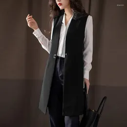 Women's Vests Fashion Spring Autumn Office Blazer Vest Women 2024 Mid-long Slim Sleeveless Wasitcoat Female Jacket Woman