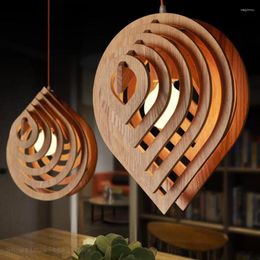 Pendant Lamps Nordic Solid Wood Lights Chinese Japanese Wooden Water Drop Shape Lampshade Creative Hanging Lamp For Dining Living