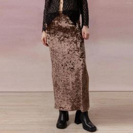 Skirts Gaono Y2k Vintage Velvet Skirt Women Casual Solid Color Fashionable Split Long For Work Streetwear Clubwear Party