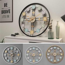 40CM Silent Round Wall Clock 3D Retro Nordic Metal Roman Numeral DIY Decor Wall Clock for Home Living Room Bar Cafe Decor3149