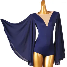 Stage Wear Latin Leotard Dance Performance Costume Sexy Back Mesh Sleeves Ballroom Practise Exercise Clothing NightClub Outfits