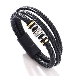 Multilayer Leather Bracelet Magnetic Buckle PU Leather Bangle Cuff Wristband Hip Hop Jewellery for Men
