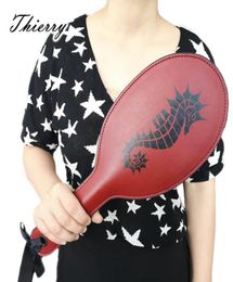 Thierry double layer PU leather Seahorse pattern paddle Spanking Hand Pat SM toys whip flogger Slave bondage Adult Sex Toys CX20072981118