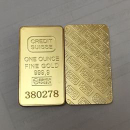 10 pcs Non magnetic Credit swiss bullion bar 1 OZ real gold plated ingot badge 50 mm x 28 mm coins with Different serial number 20238I