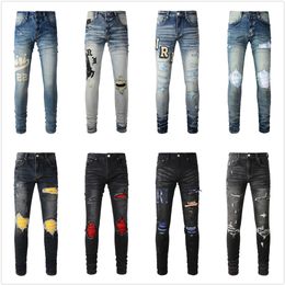 Mens jeans designer jeans de alta qualidade moda homens jeans estilo legal luxo designer calça angustiado rasgado motociclista preto azul jean slim fit motocicleta 2023