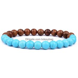 Beaded 8Mm Natural Wooden Stone Handmade Strands Charm Bracelets For Women Men Fashion Elastic Jewellery Drop Delivery Dhil1