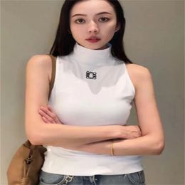 Luxury Women Singlet Tops Embroider Letter Knitted Tanks Charming Sexy High Neck Sleeveless Bottoming Tank Tops Camis