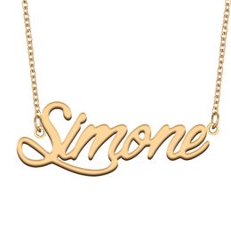 Simone Name Necklace Custom Nameplate Pendant for Women Girls Birthday Gift Kids Best Friends Jewelry 18k Gold Plated Stainless Steel