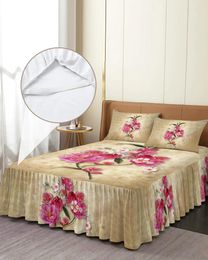 Bed Skirt Flower Plant Watercolor Retro Elastic Fitted Bedspread With Pillowcases Mattress Cover Bedding Set Sheet