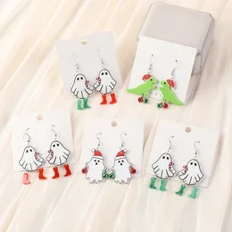 Dangle Earrings 1Pair Christmas Drop Earring Creative Acrylic Bells Dinosaur Funny Walking Ghost Fashion Jewelry For Woman Girl Holiday Gift