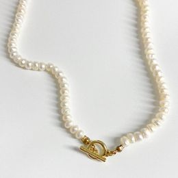 Natural Fresh Water Pearl Necklace Freshwater Pearl Beads Gold OT Buckle Choker Necklaces Fashion Jewelry