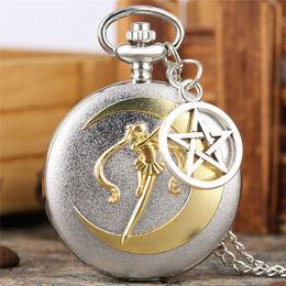 Antique Unique Sweater Necklace Pocket Watch Noble Japan Anime Sailor Moon Series Quartz Analogue Display Women Girl Pendant Chain G244c