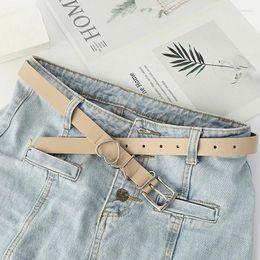 Belts Fashion IY Heart Silver Buckle For Women Solid Color PU Leather Adjustable Waistbands Lady Suit Pants Decorative Straps
