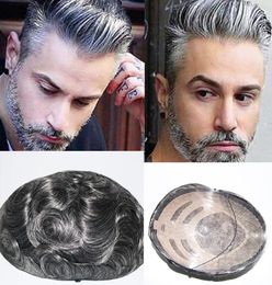 New Arrival 100 Real Hair Replacement Short Slight Wave Grey Brown Handsome Human Hair Toupee Wigs1008019