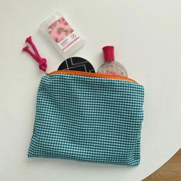 Cosmetic Bags Simple Storage Bag Contrasting Colour Cotton Plaid And Linen