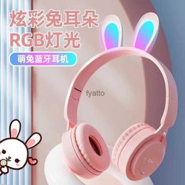 Cell Phone Earphones New Y08R Luminous Rabbit Ear Bluetooth Headworn Wireless Childrens GiftH240312